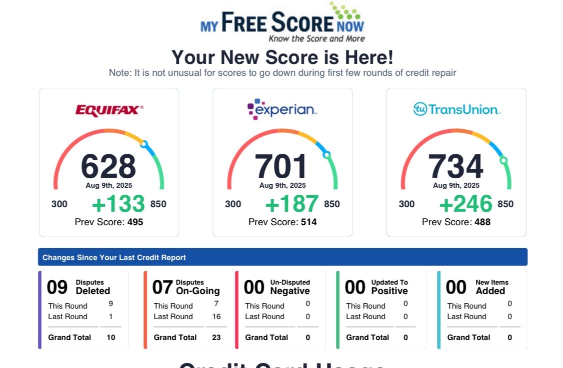 Credit score improvement +246 points